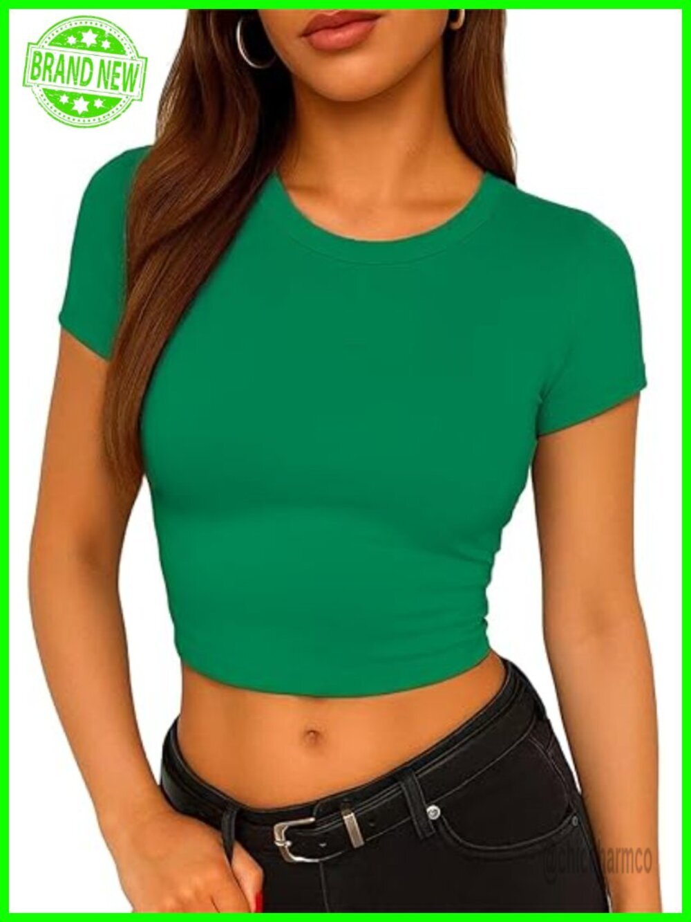 Women's Crop Top Crew Neck Slim Fit Short Sleeve Tight T-Shirt